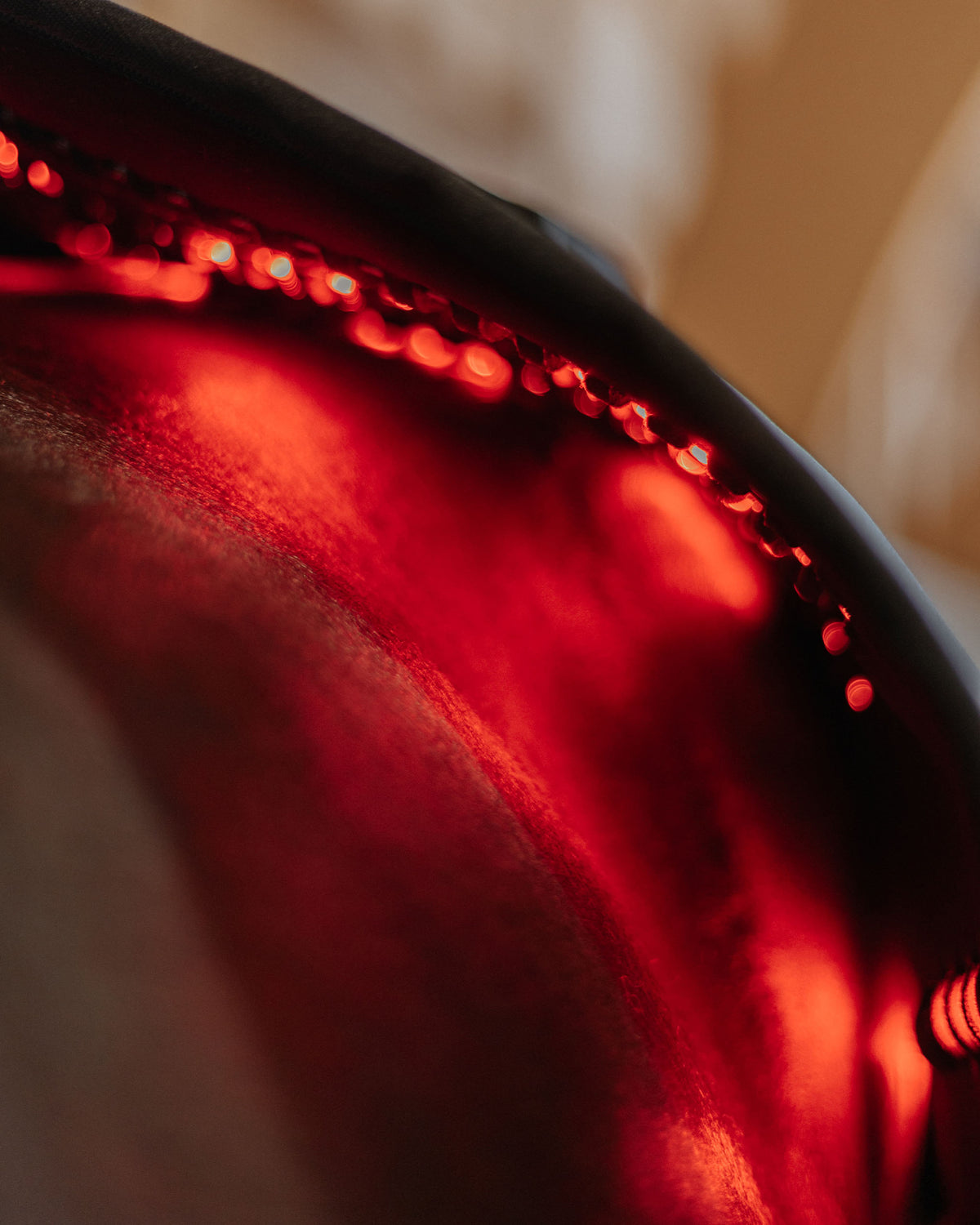 A close view of the Sheet's inner edge, showing lit red lamps and the light falling across the horse's coat beneath.