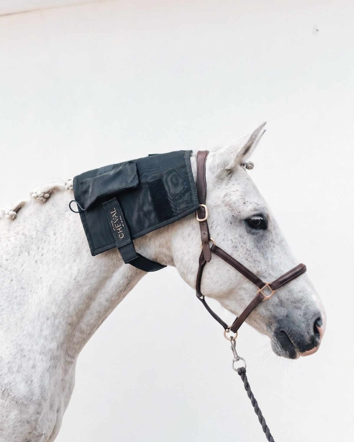 The LED by CHEVAL Wrap72 fitted on the neck and poll of a horse